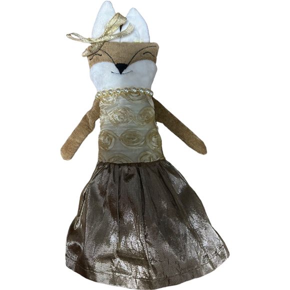 Woof & Poof Christmas Fox Gold Rose Dress Pearls Shelf Sitting Doll 2012 Rare - Picture 15 of 16